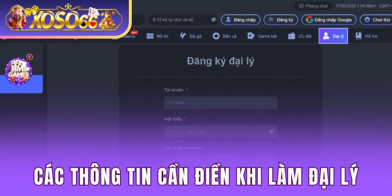 Các thông tin cần điền khi làm đại lý